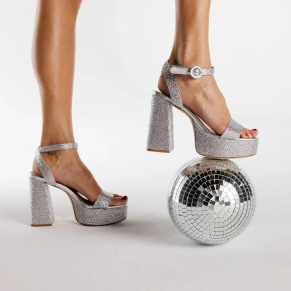 Larroude Dolly Silver Crystal Platform Sandal Heels. Sz: 9.5 - Picture 1 of 11